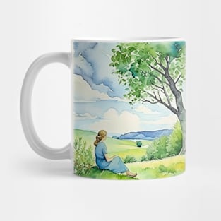 Lady Looking Towards Watercolor Art Mug